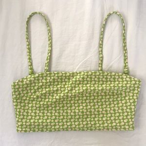 Aerie Green Floral Bandeau Bikini Top